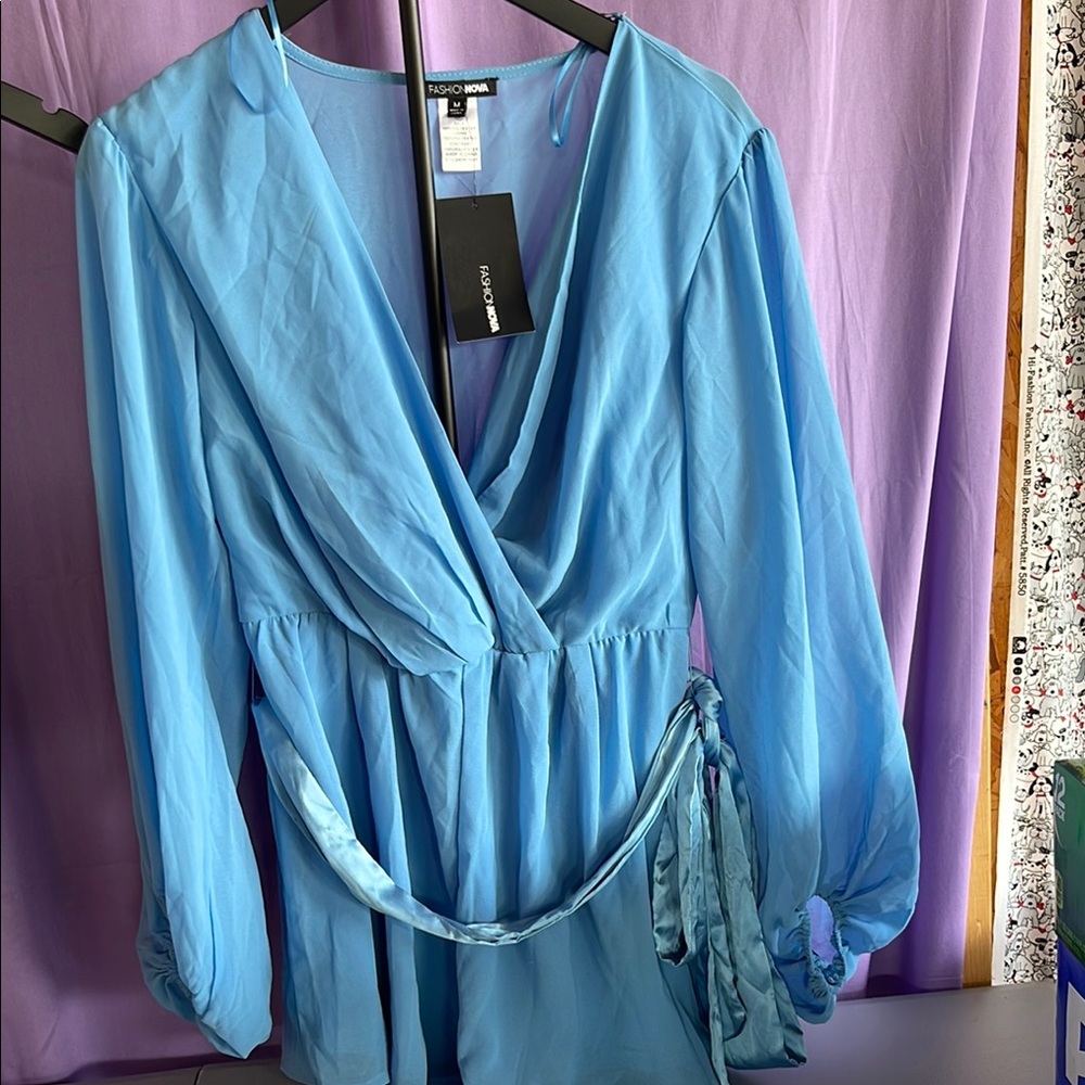 Fashion Nova Sky Blue Wrap Dress